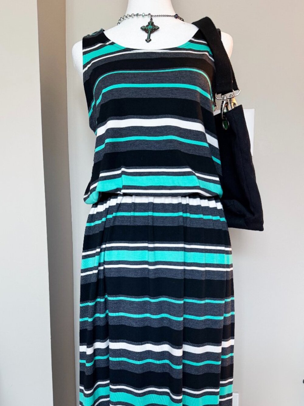Merona Black and Green Stripped Maxi Dress - Size Small